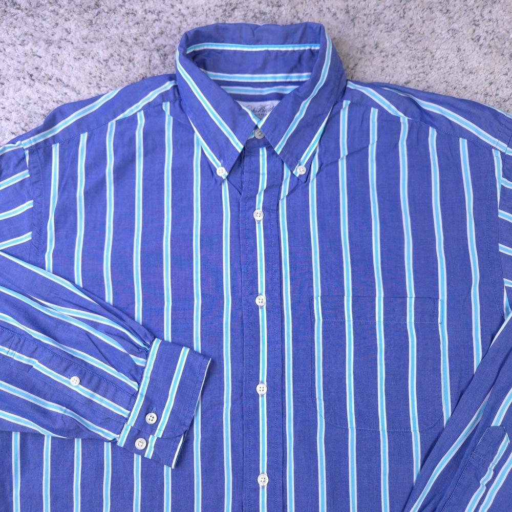 VTG Brooks Brothers Mens 16 32-33 Made In USA Blue Striped Button Down Shirt